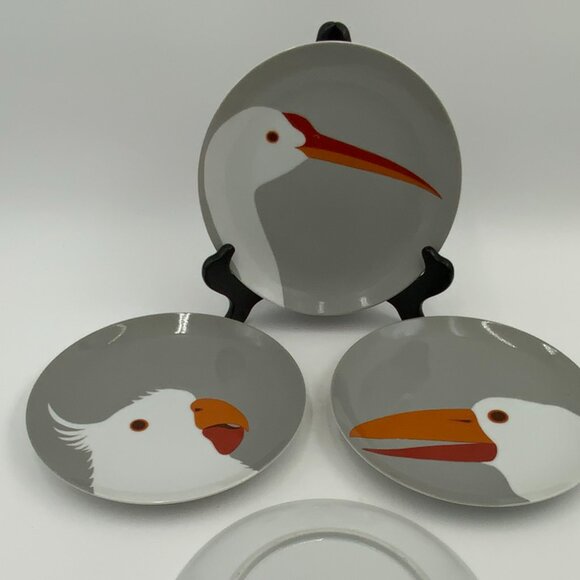 Set of 4 Vintage Fitz and Floyd Birds of a Feather Gray Salad Plates 1977 - Picture 6 of 9
